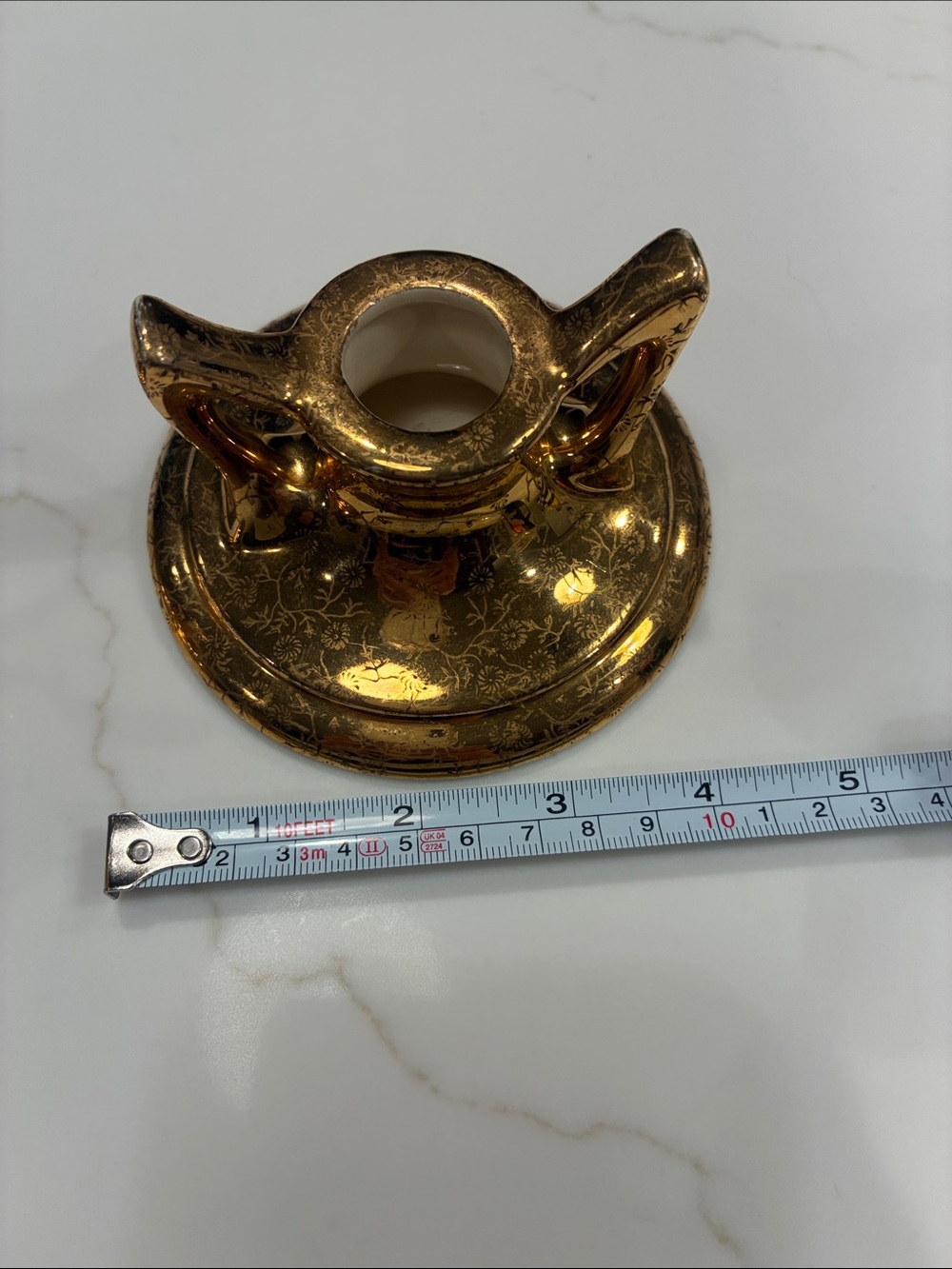 22 K Gold Plated Vintage Ceramic Double-Handled Candle Holders - Picture 4 of 8